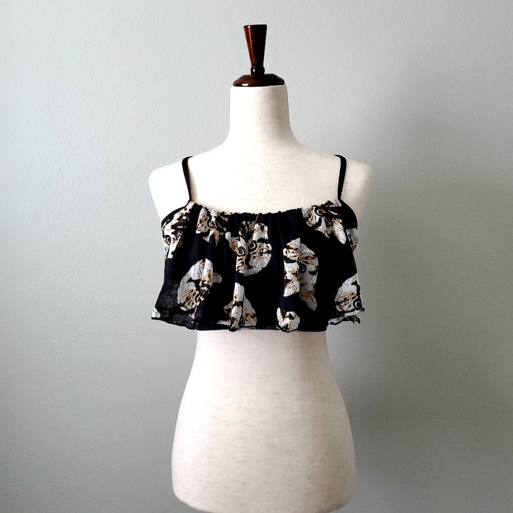 Esowell Cat Print Swim Top, Black & Brown, Size Medium - Picture 16 of 16